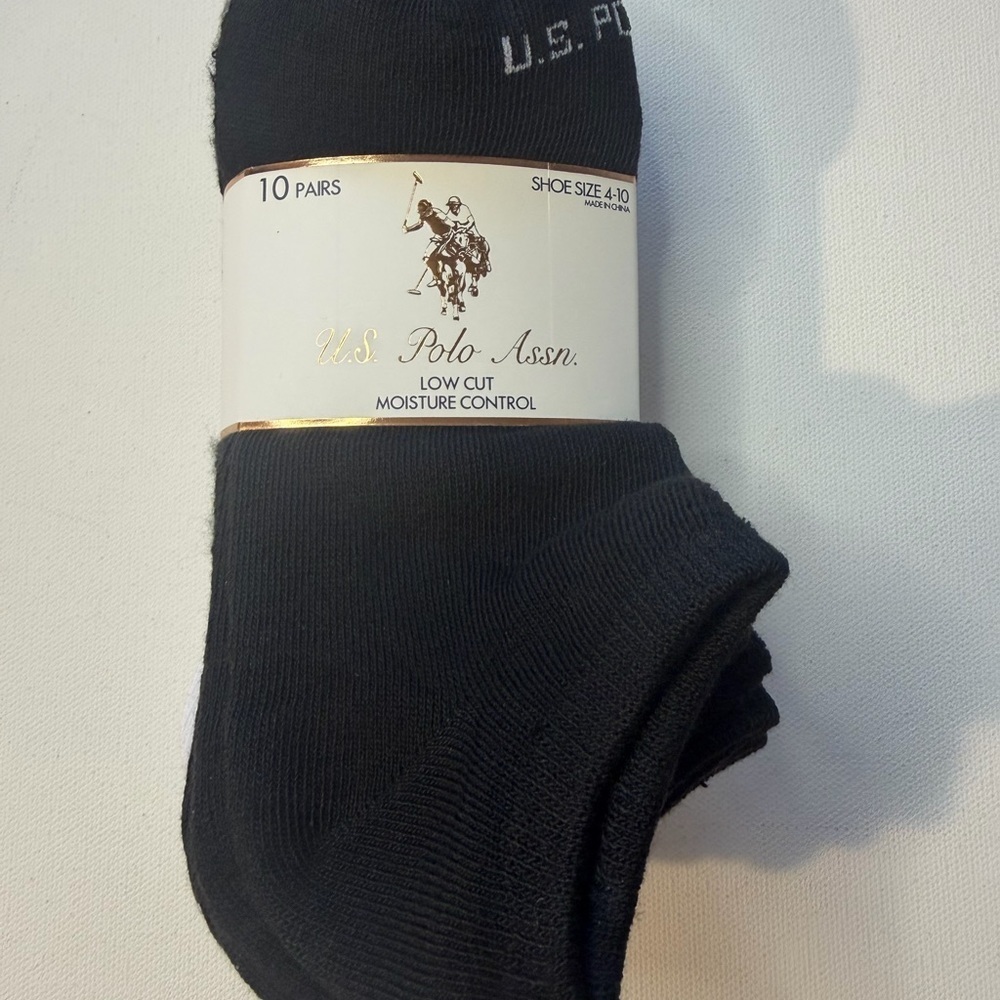 New U.S. Polo Assn. Black Low Cut Socks for Women Size 4-10 (5black,5white) (E2)